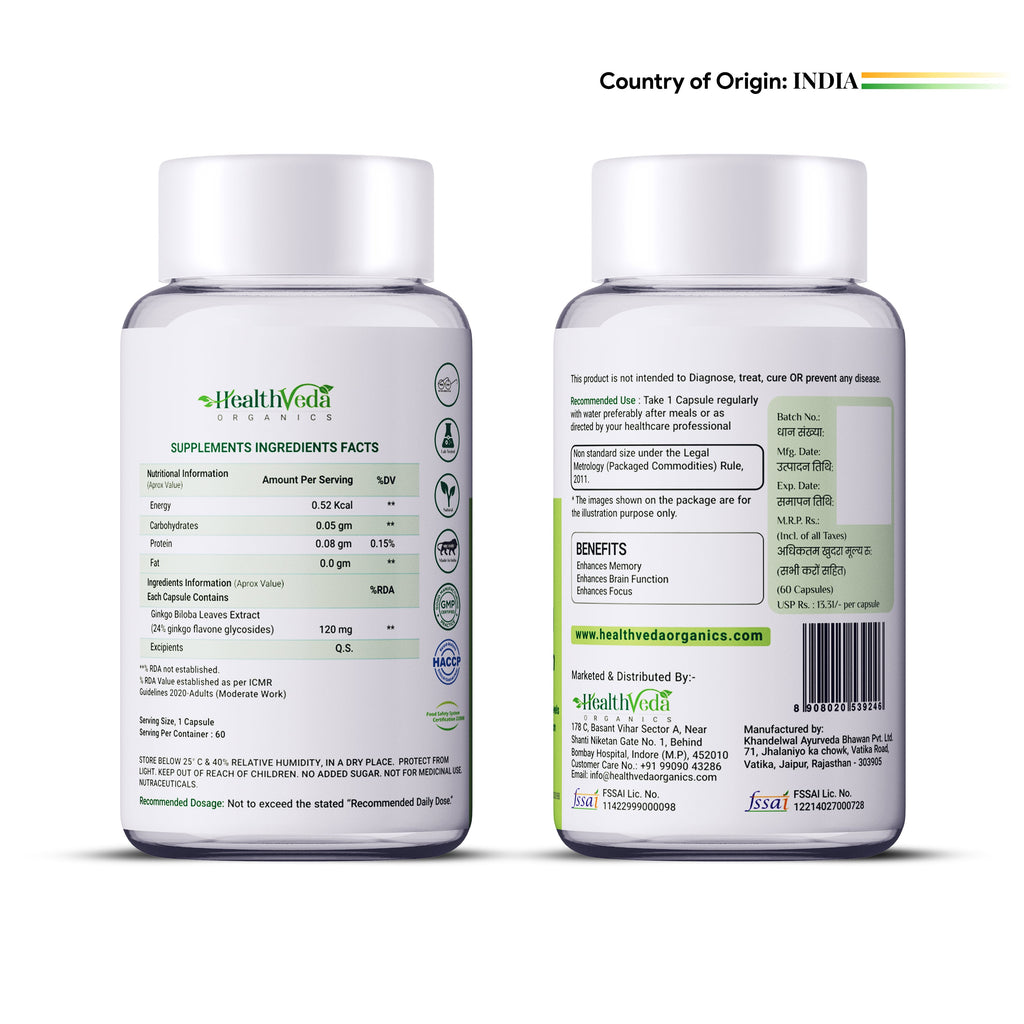 Health Veda Organics Ginkgo Biloba Capsules | Grocsy