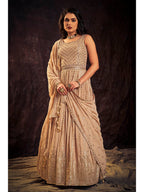 Myra Peach Real Georgette Designer Gown Style Suit | Grocsy