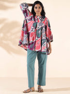 trueBrowns Green Cotton Ikat Flared Co-ord Set | Grocsy