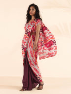 trueBrowns Maroon Muslin Ikat Ready to Wear Saree | Grocsy