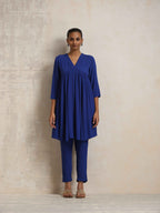 trueBrowns Blue Crinkle Flared Kurta Co-ord Set | Grocsy