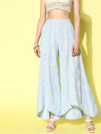 Ahalyaa Women Off White & Blue Floral Printed Flared Ethnic Palazzos | Grocsy