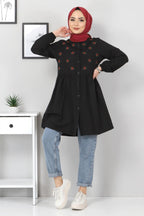 Pimu Muslim Wear Women's Embroidered Top - Black | Grocsy