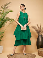 InWeave Women's Forest Green Short Kurta Palazzo Set | Grocsy
