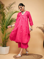 InWeave Women's Fuchsia Flared Kurta Palazzo Set | Grocsy
