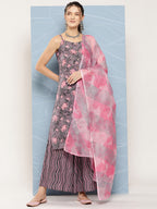 InWeave Women's Mauve Abstract Strappy Set With Dupatta | Grocsy