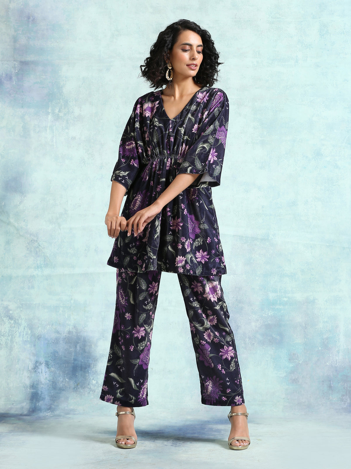 trueBrowns Black Printed Velvet Co-Ord Set | Grocsy