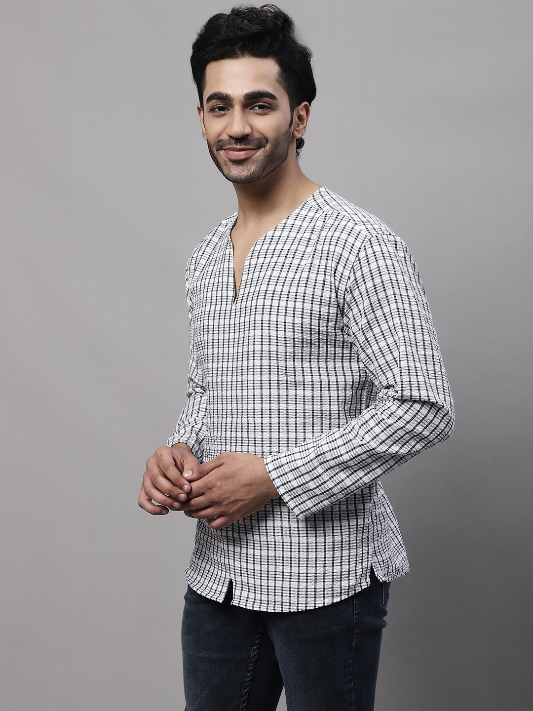Even Apparels Multi Pure Cotton Open Neck Kurta | Grocsy