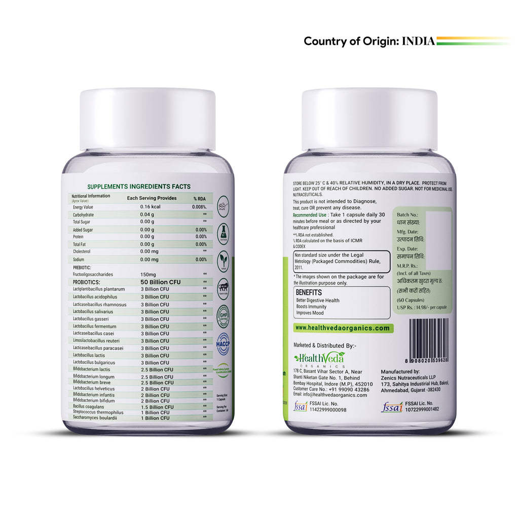 Health Veda Organics Probiotics 50 Billion Veg Capsules | Grocsy