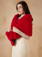 InWeave Women's Cherry Red Long Faux Fur Cape | Grocsy