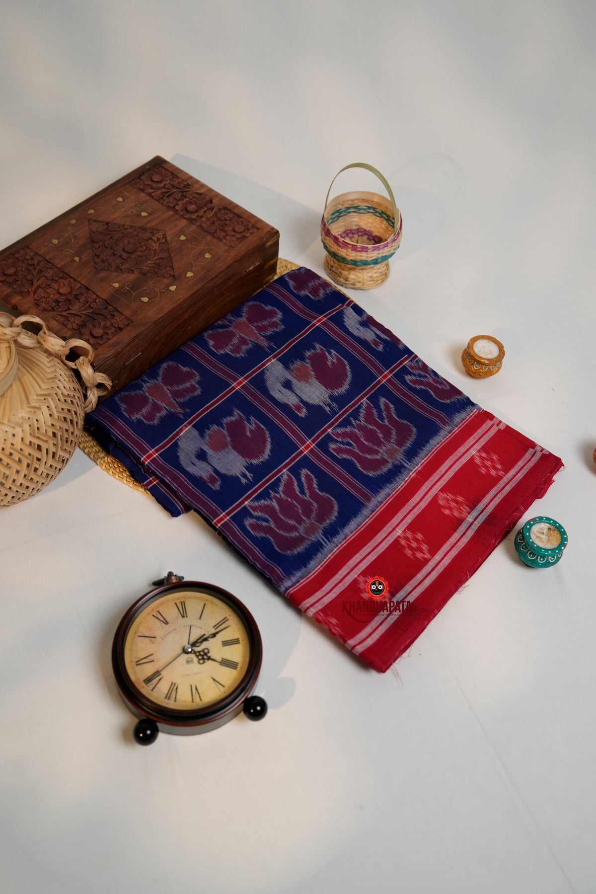 khanduapata Blue & Red Colour Navakothi Design Cotton Saree For Women | Grocsy