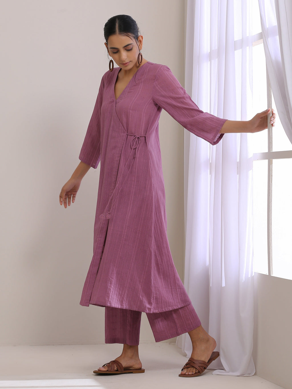 trueBrowns Onion Pink Dobby Angrakha Pant Set | Grocsy