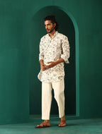 trueBrowns Men's Ivory Floral Cotton Printed Co-ord Set | Grocsy