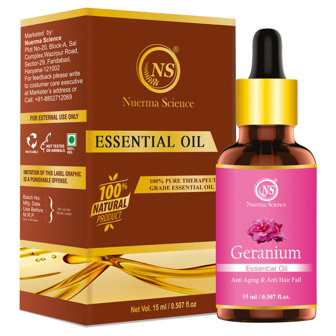 Nuerma Science Geranium Essential Oil for Healthy Skin & Hair | Grocsy