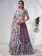 House of Panchhi Lavender Georgette Sequins And Thread Embroidery Lehenga Choli & Dupatta | Grocsy
