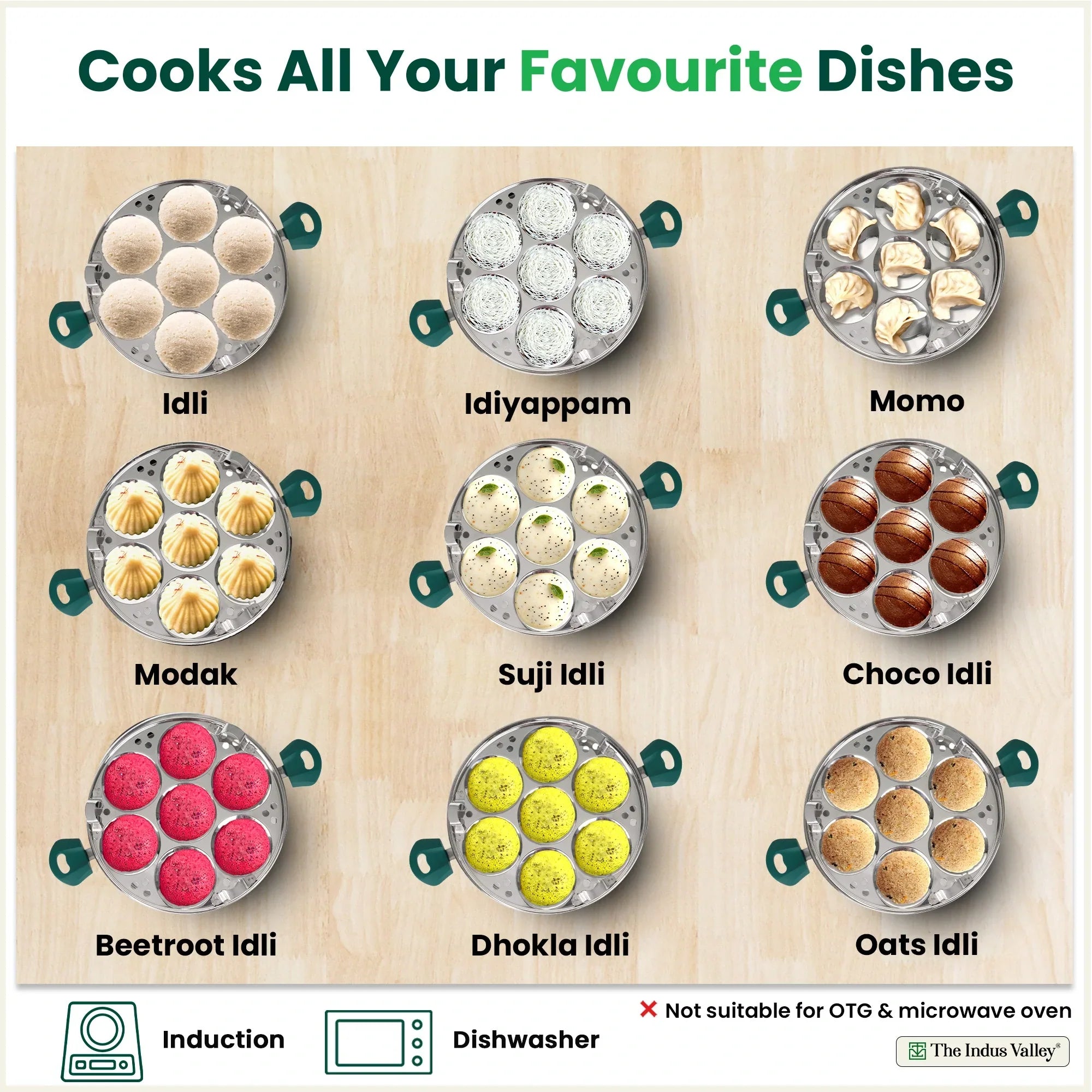 The Indus Valley 14 Pit Tri-Steel Multi Pot Premium Stainless Steel Idli/ Momo Maker/  Veg Steaming Set, Tri-ply Induction Bottom, 2 Plates, 27cm | Grocsy