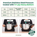 The Indus Valley QuicKooker Tri-Steel Stainless Steel Pressure Cooker, Premium Quality, 3 Layer Heavy Bottom, 100% Safe, ISI Certified, Induction & Gas, 3/5 L | Grocsy