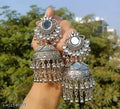 Tehzeeb Creations Women's Silver Colour Oxidised Earrings With Kundan And Mirror Work | Grocsy