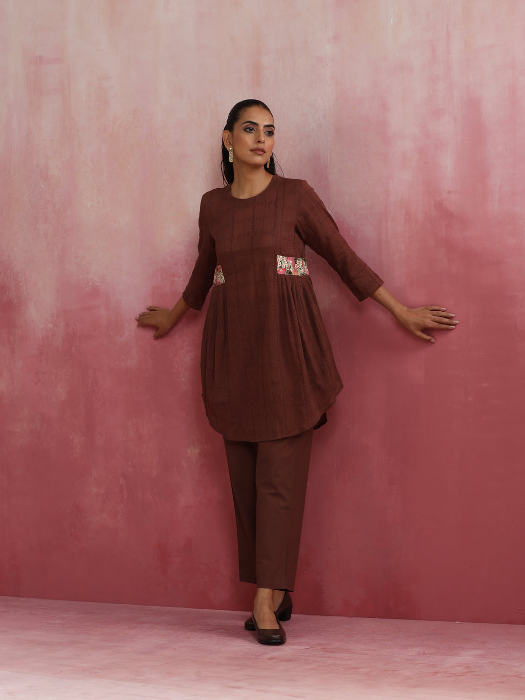 trueBrowns Brown Cotton Dobby Kurta Co-ord set | Grocsy