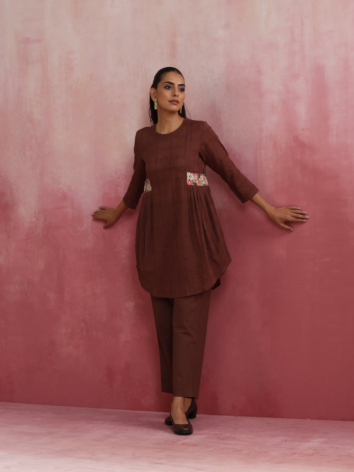 trueBrowns Brown Cotton Dobby Kurta Co-ord set | Grocsy