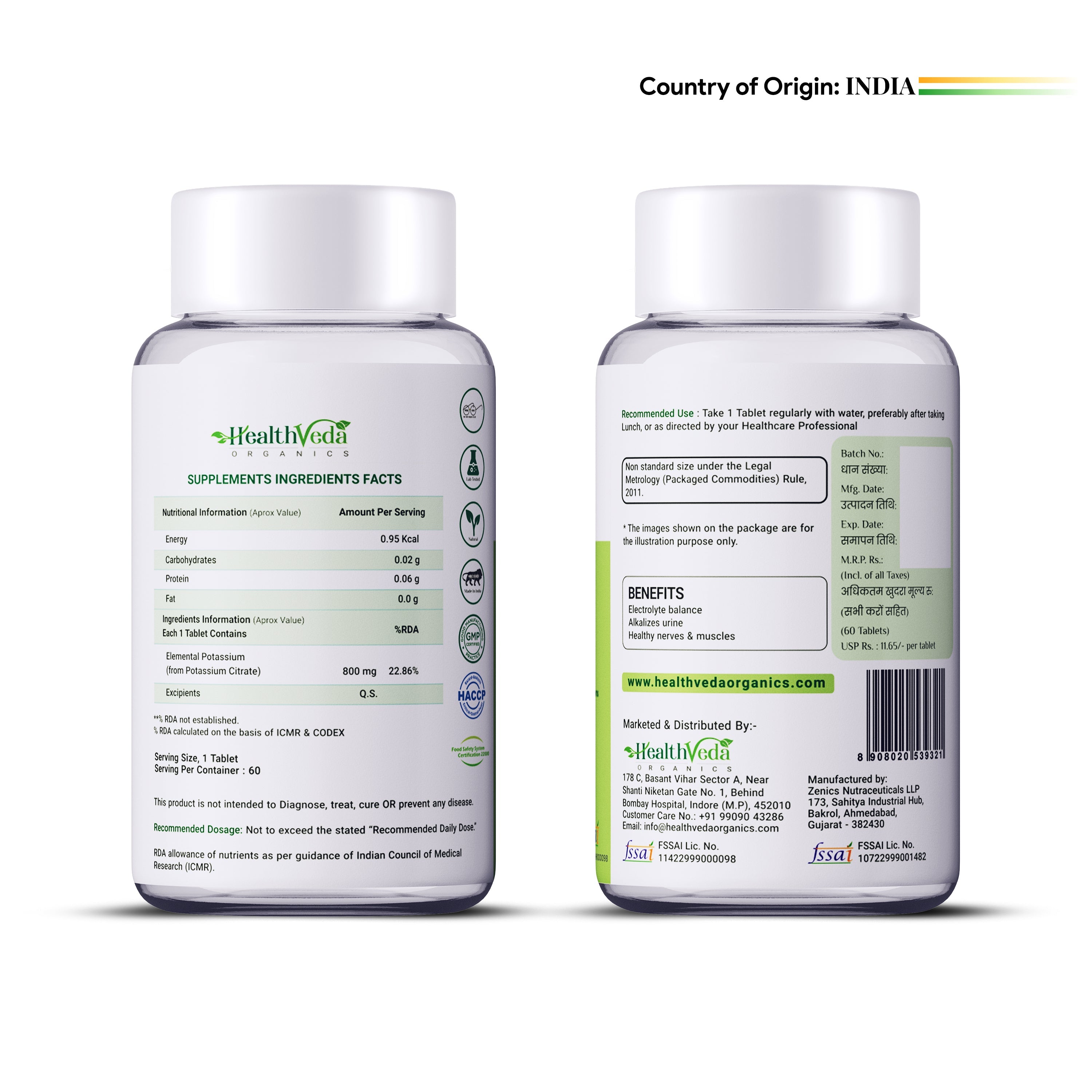 Health Veda Organics Potassium Citrate Tablets | Grocsy