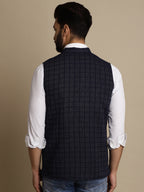 Even Apparels Men's Blue Mandarin Collar Waistcoat | Grocsy