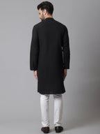 Even Apparels Black Pure Cotton Kurta With Band Collar | Grocsy
