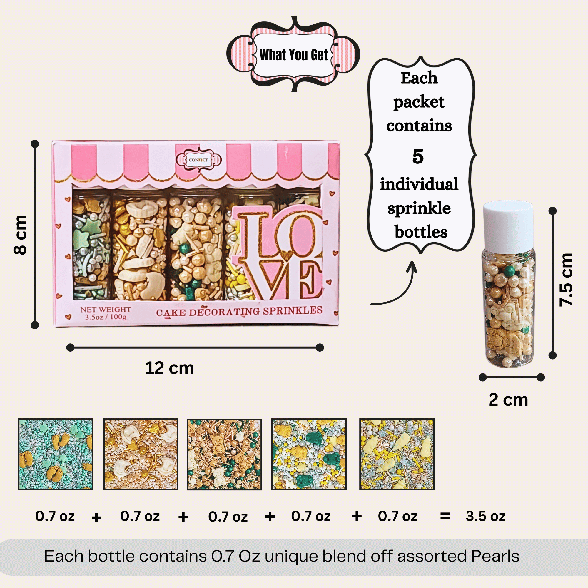 Confect Baby Shower Sprinkles | Mix Silver Baby Feet & Feeding Bottle Sprinkles Pack of 5 (BABY SHOWER -04) | Grocsy