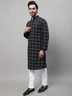 Even Apparels Black Pure Cotton Kurta With Band Collar | Grocsy