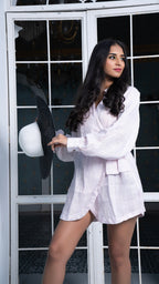 Noroke Linen Lilac Gold Wrap Shirt Dress | Grocsy