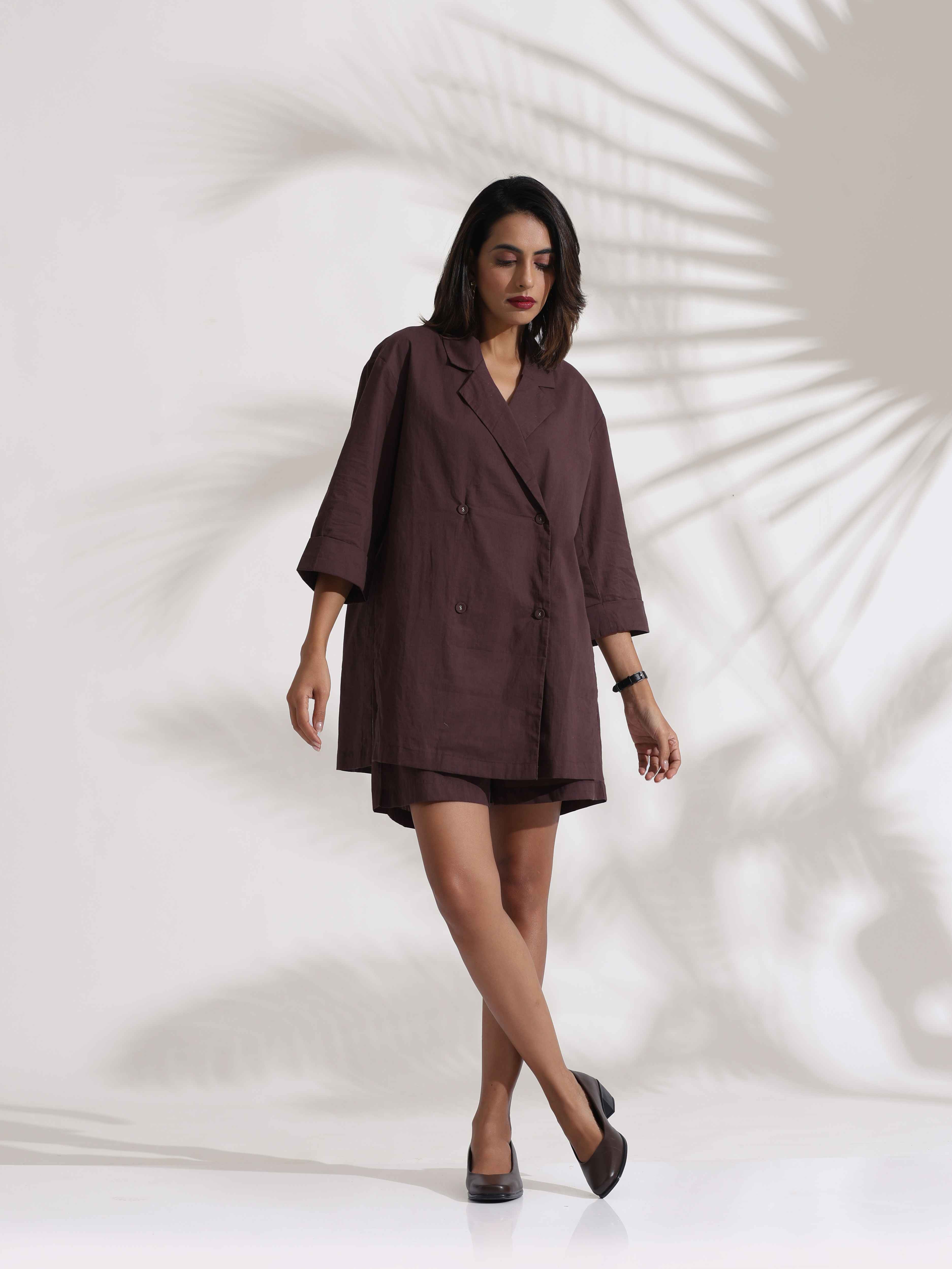 trueBrowns Cola Cotton Print Jacket & Short Co-ord Set | Grocsy