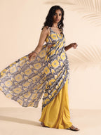 trueBrowns Yellow Muslin Ikat Saree | Grocsy