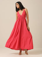 trueBrowns Bright Pink Slub Texture Sleeveless Dress | Grocsy