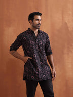 trueBrowns Men's Black Floral Printed Short Kurta | Grocsy