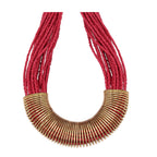 Gold-Polished Alloy Red Beaded Tribal Necklace - The Pari | Grocsy