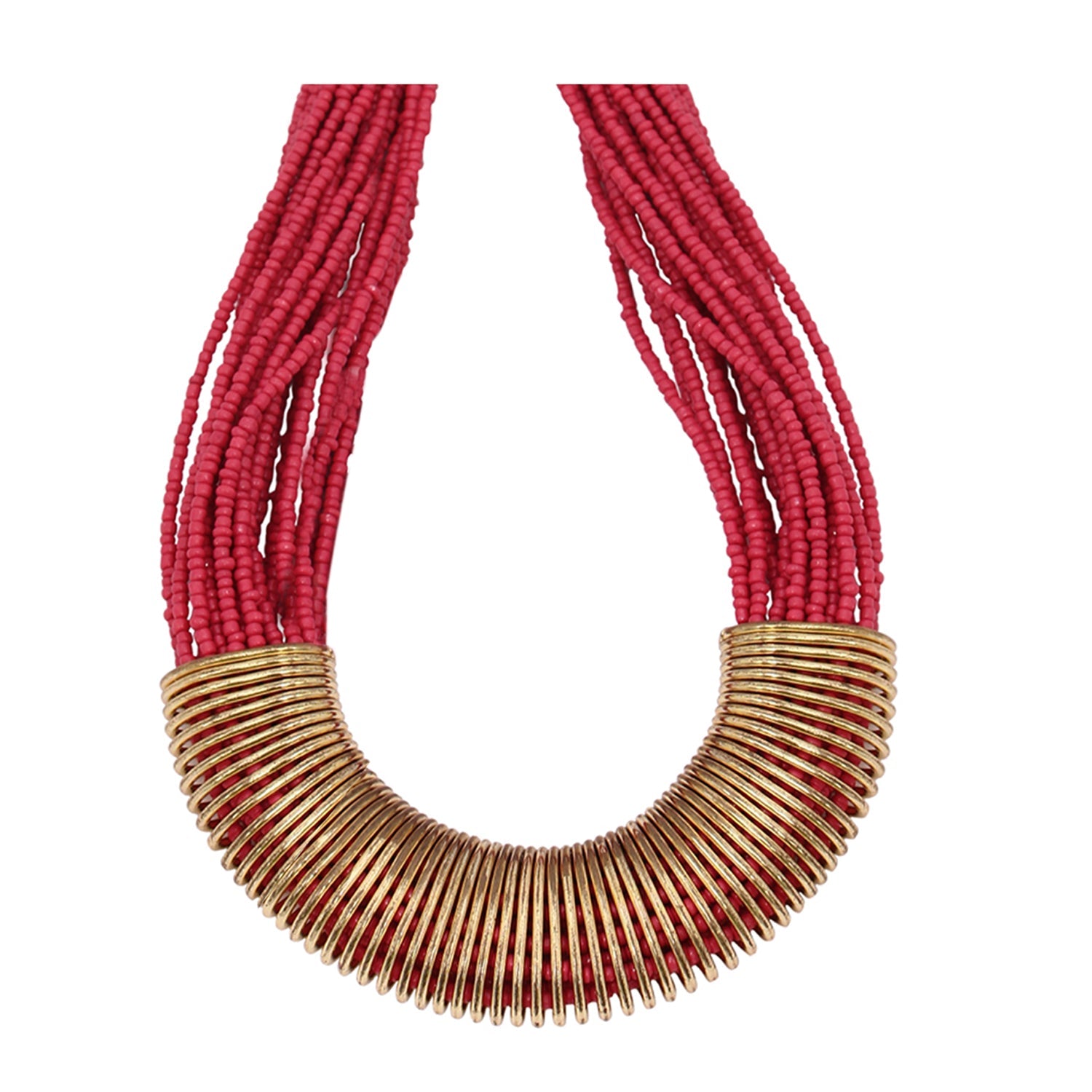 Gold-Polished Alloy Red Beaded Tribal Necklace - The Pari | Grocsy