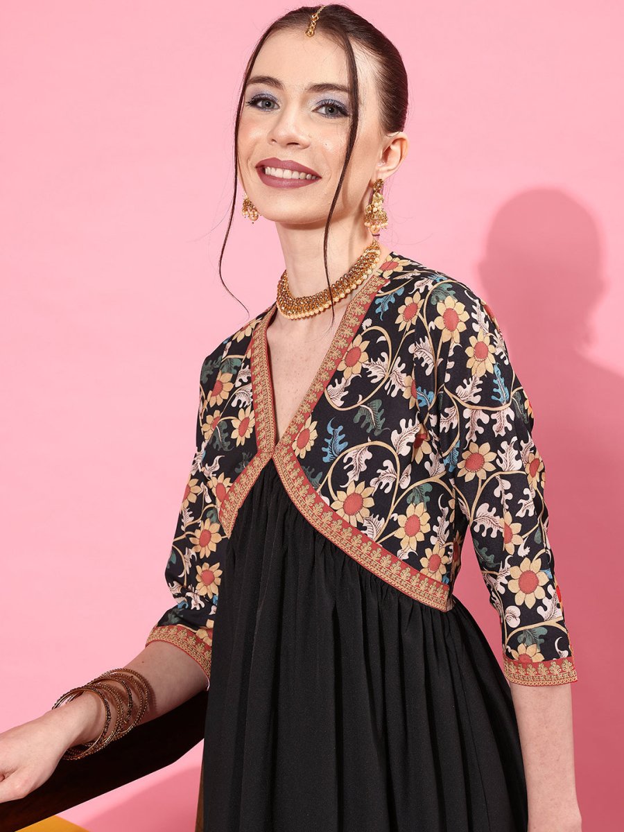 Ahalyaa Floral Printed Empire Midi Dress | Grocsy