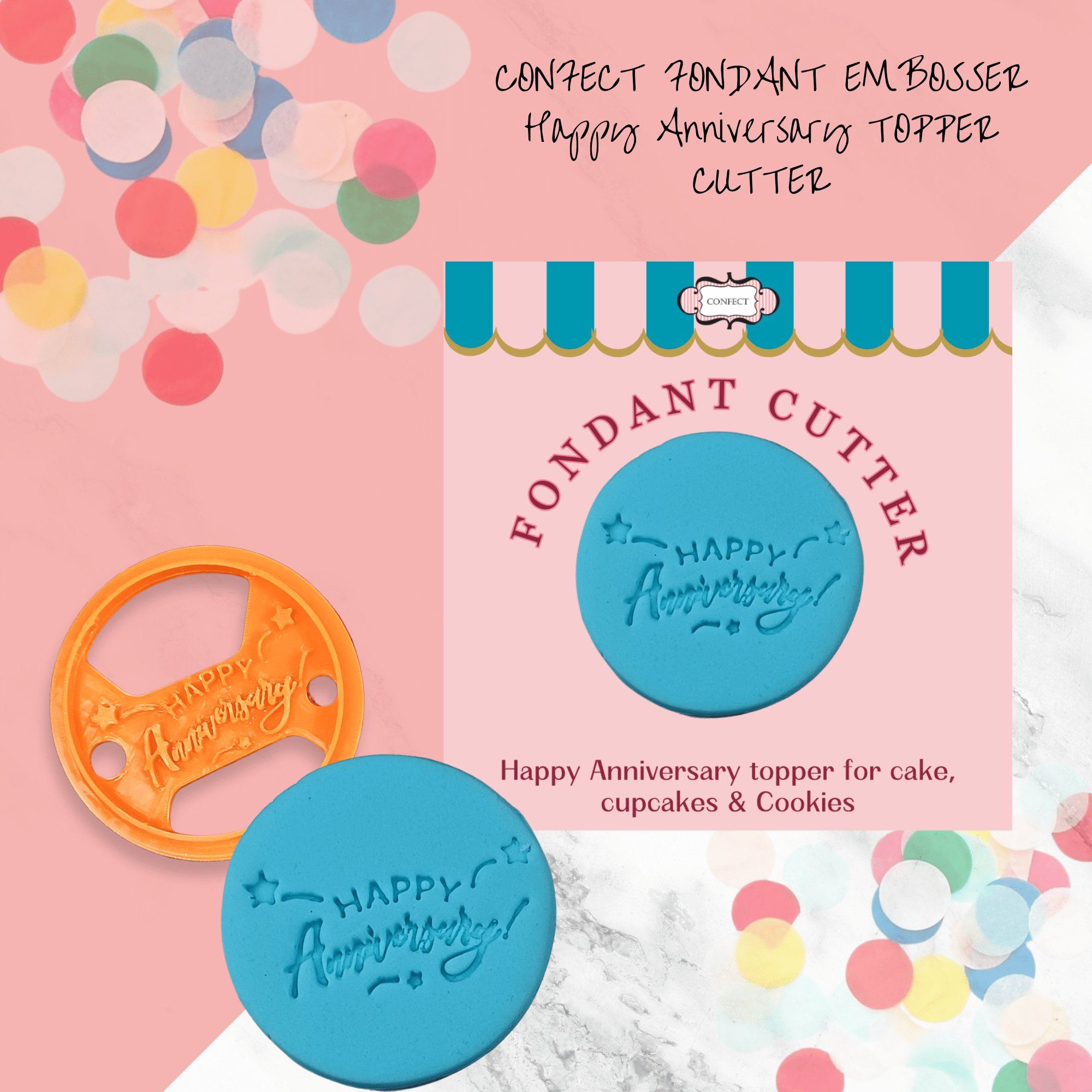 Confect Toppers Cutters | Congratulations Topper Cutter | Cake & Cupcake Decorating Supplies (Happy Anniversary) | Grocsy