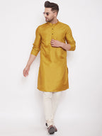Even Apparels Mustard Yellow Pure Cotton Kurta With Band Collar | Grocsy