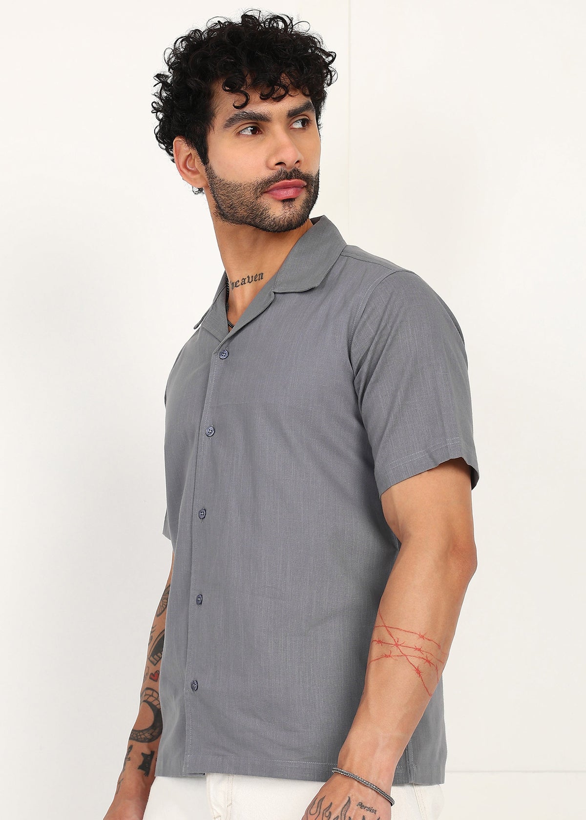 Fabmade Slate Ease Linen Shirt | Grocsy