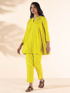 trueBrowns Lime Cotton Dobby Flared Co-ord Set | Grocsy