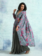 trueBrowns Grey Printed Velvet Ready to Wear Saree | Grocsy