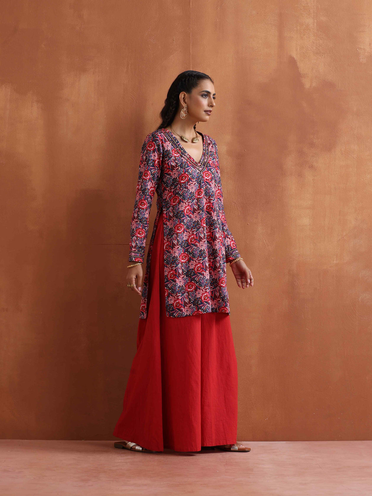 trueBrowns Pink Print Sharara Set | Grocsy