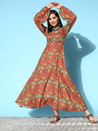 InWeave Women's Rust Edgy Print Dress | Grocsy