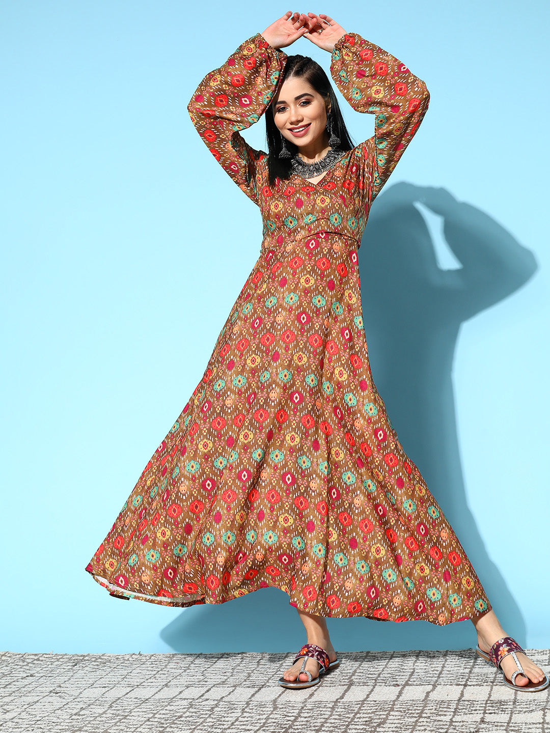 InWeave Women's Rust Edgy Print Dress | Grocsy