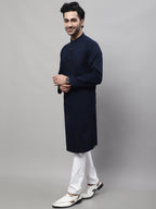Even Apparels Blue Pure Cotton Kurta With Band Collar | Grocsy