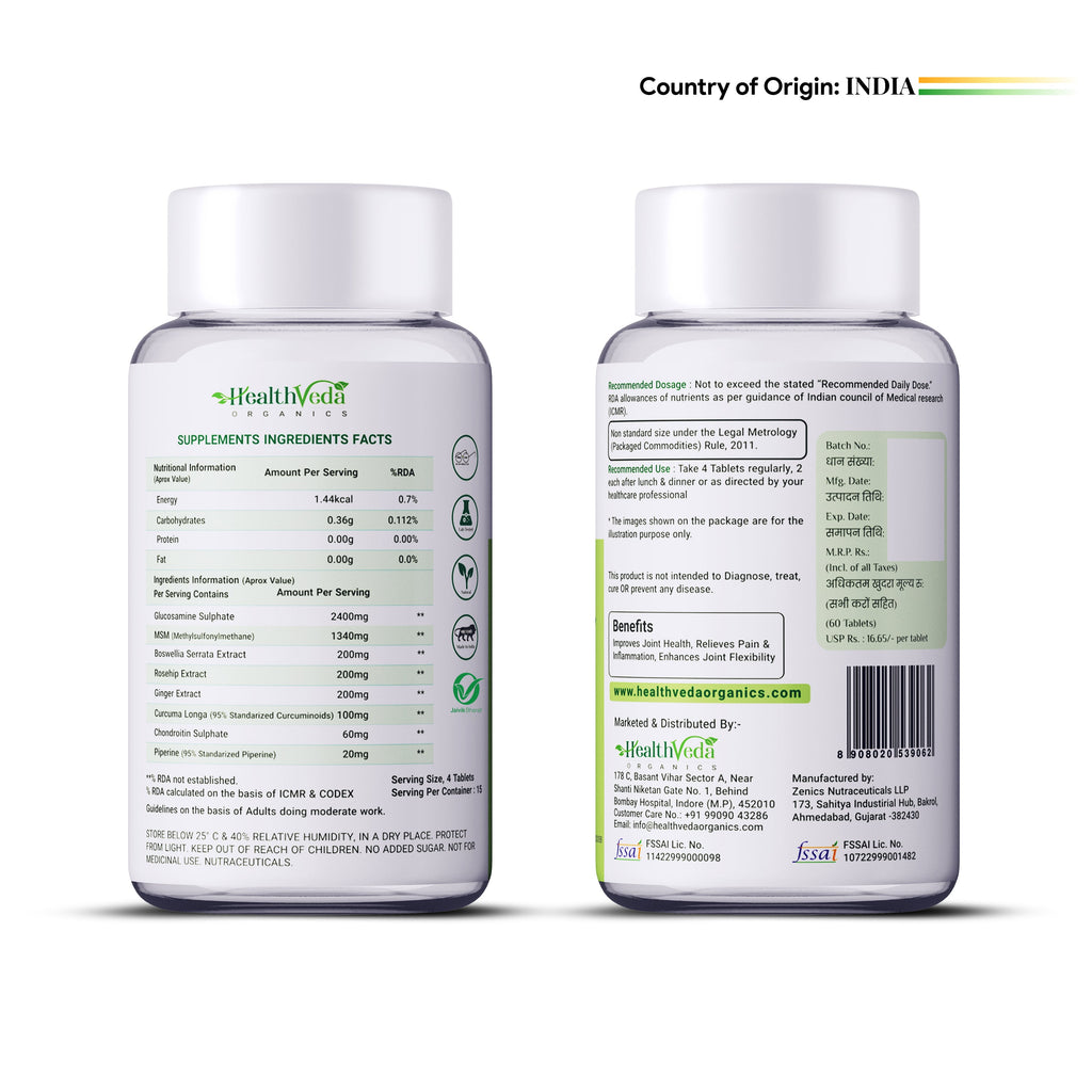 Health Veda Organics Plant Based Glucosamine Chondroitin & MSM Tablets | Grocsy