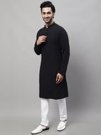Even Apparels Black Pure Cotton Kurta With Band Collar | Grocsy
