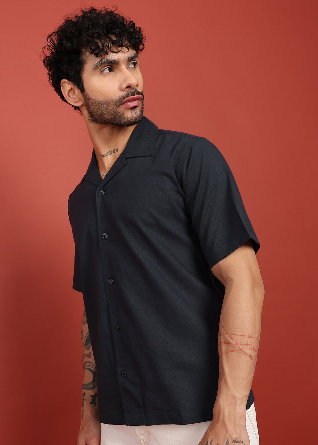 Fabmade Midnight Black Cuban Collar Shirt | Grocsy