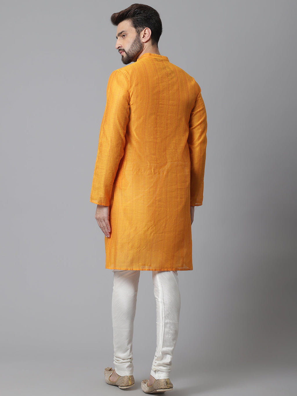 Even Apparels Yellow Check Kurta With Band Collar | Grocsy
